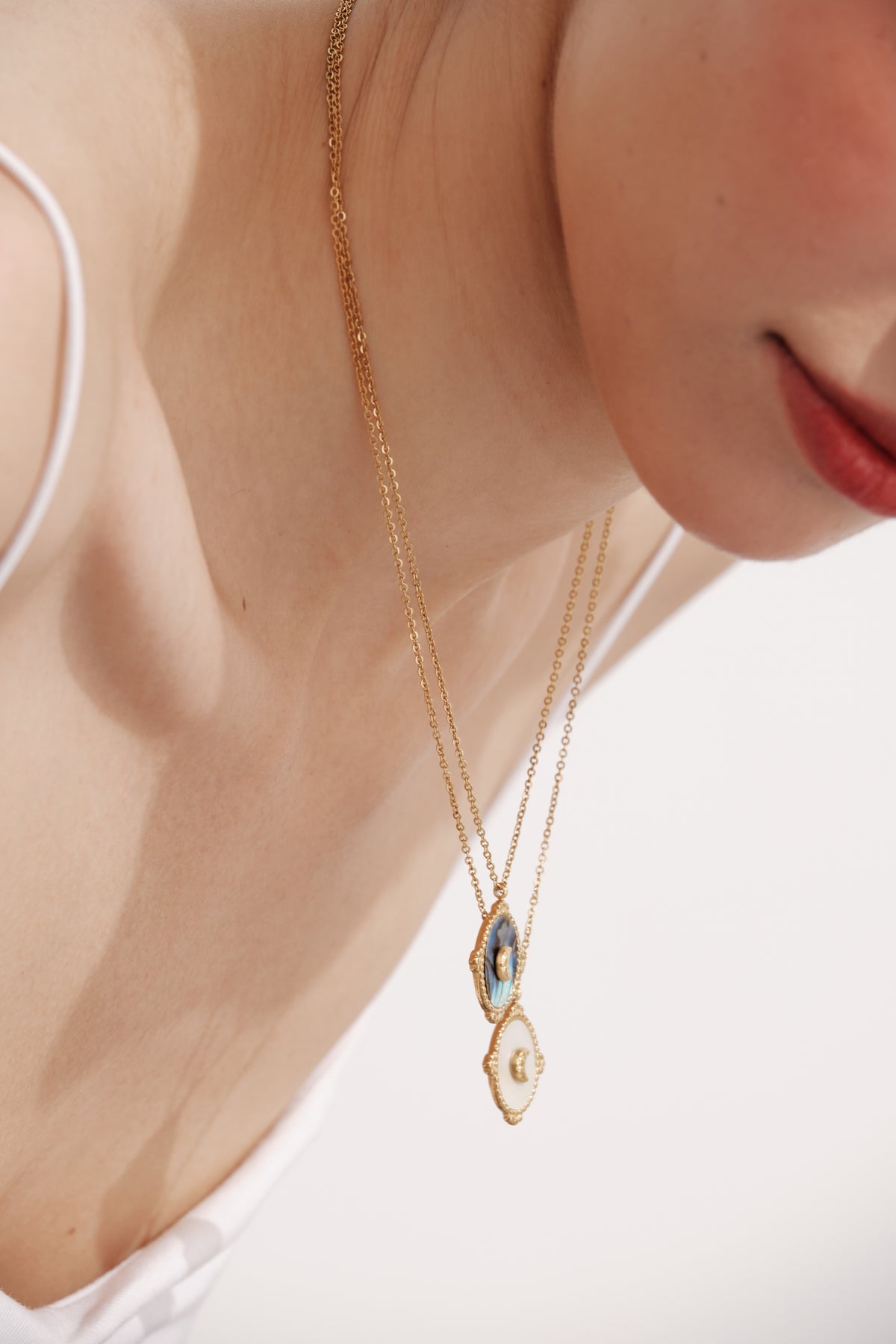 Celestial Mother of Pearl Crescent Moon Pendant Necklace