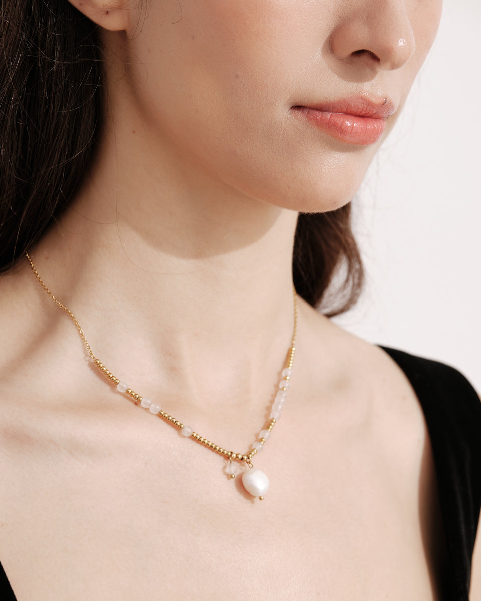 Rose Quartz & Baroque Pearl Necklace