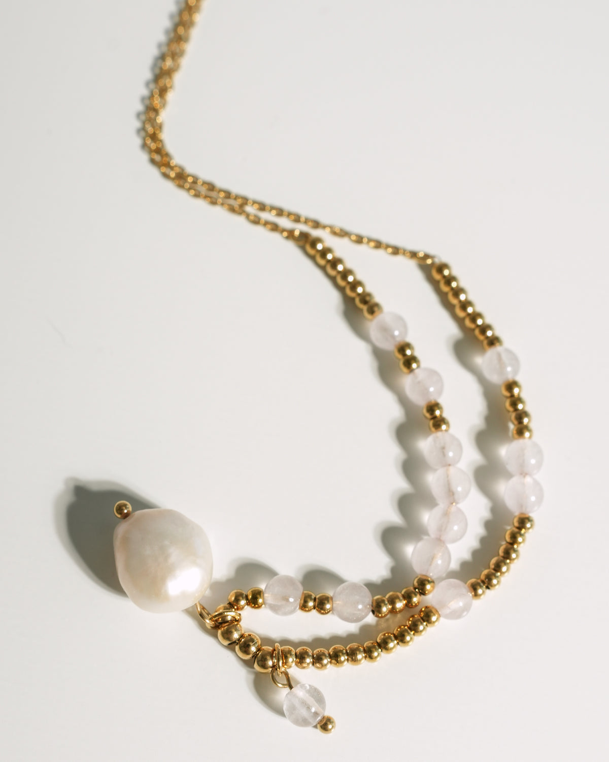 Rose Quartz & Baroque Pearl Necklace