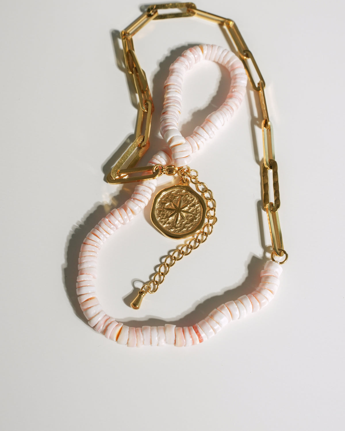 Pink Shell & Sunburst Paperclip Necklace