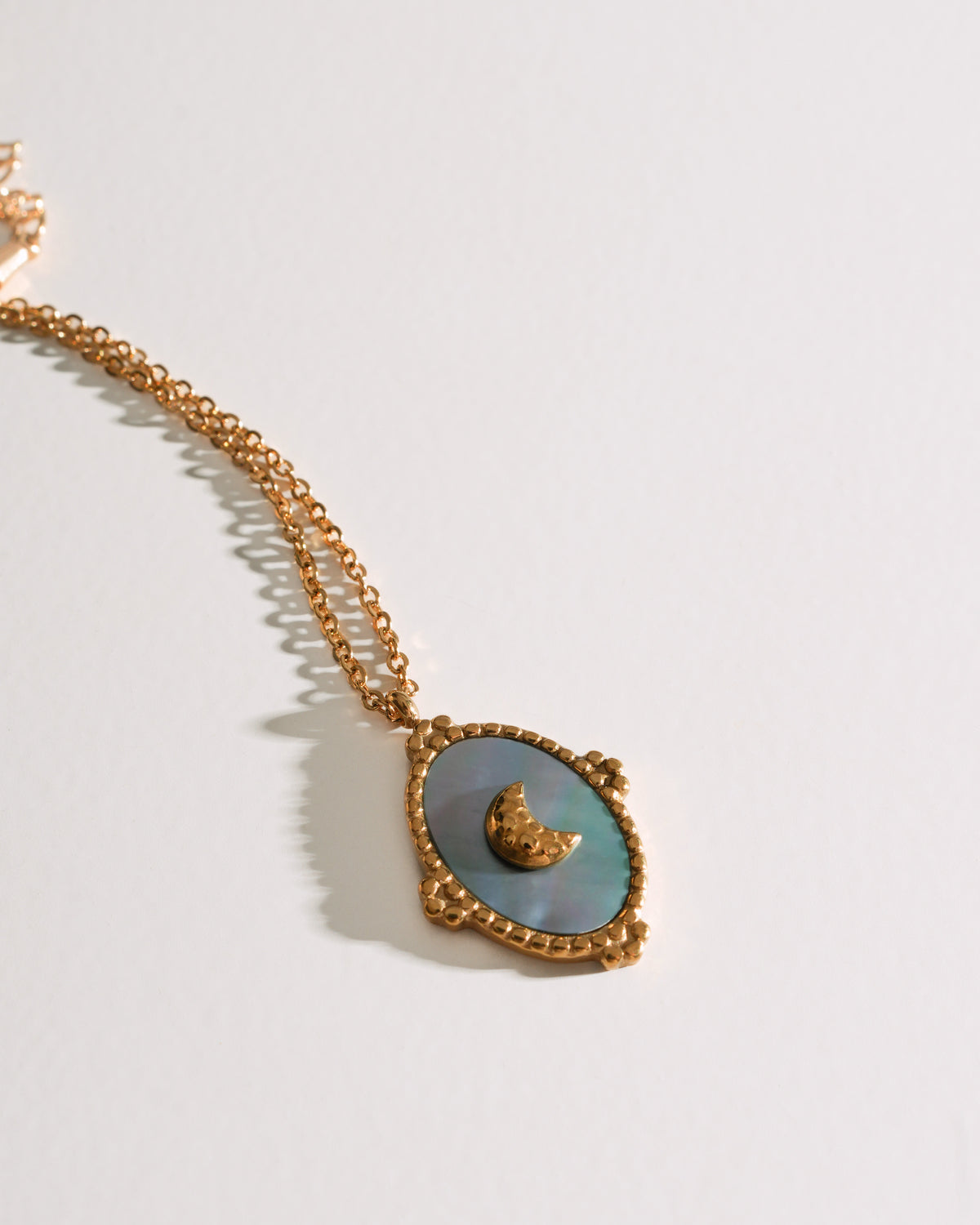 Celestial Mother of Pearl Crescent Moon Pendant Necklace