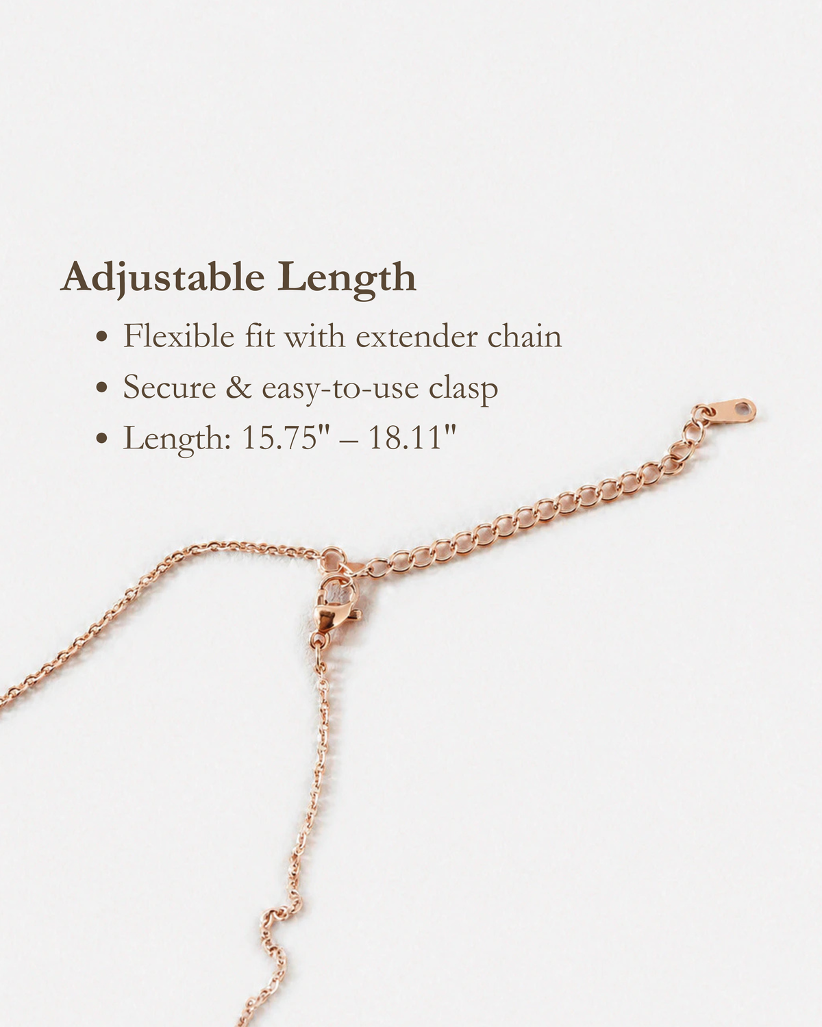 Rose Reflection Pendant Necklace extender chain and clasp on a white background
