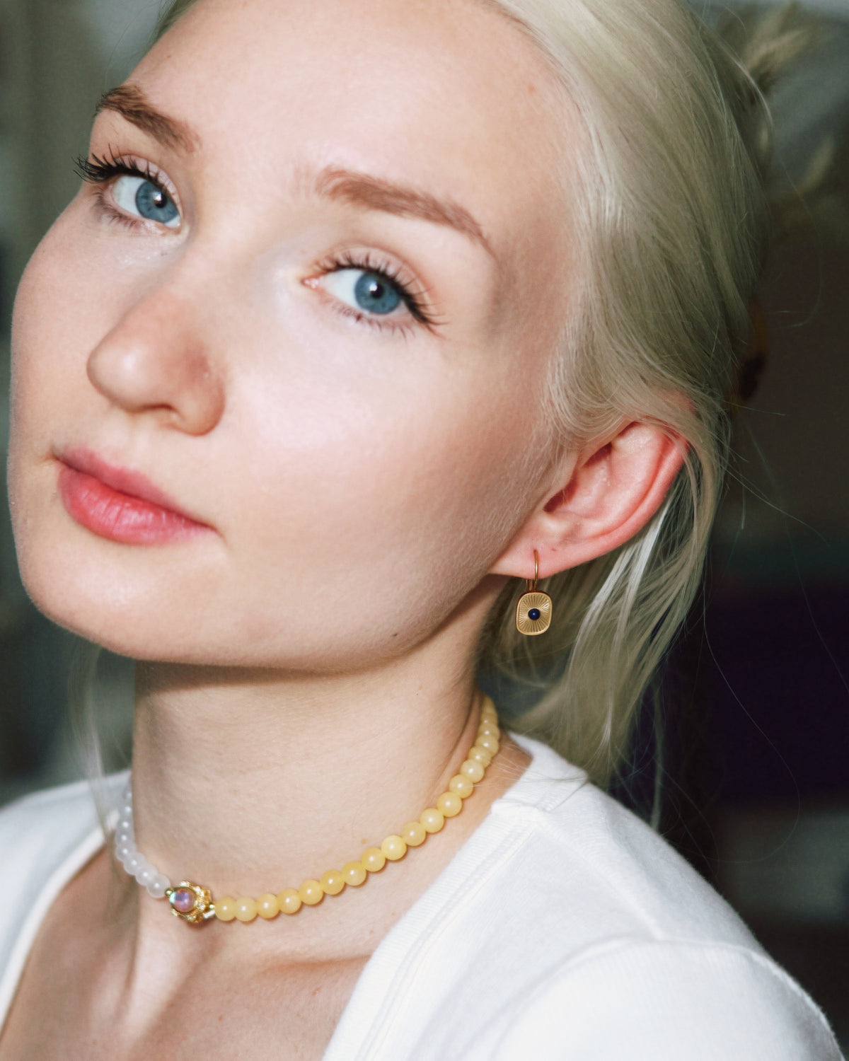 Gold Sunburst Leverback Earrings with Lapis Lazuli